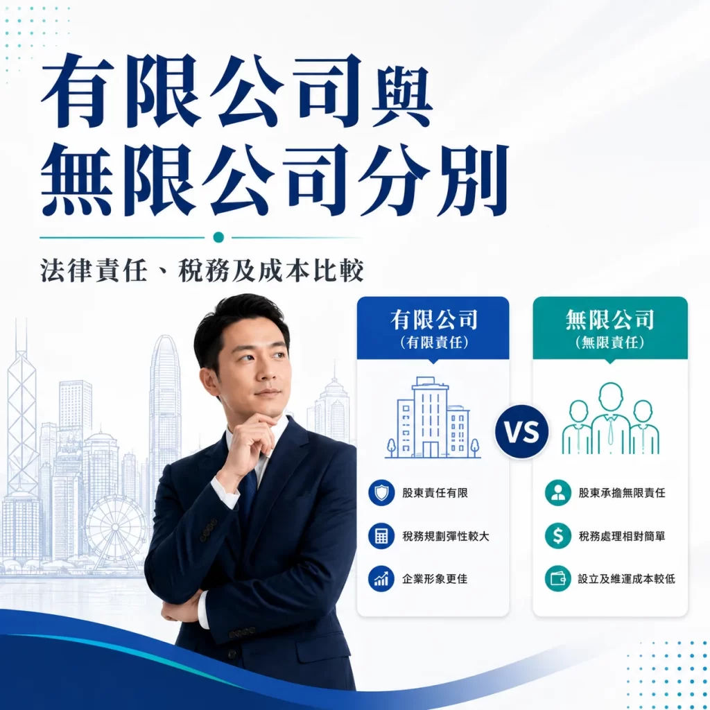香港有限公司與無限公司分別,包括法律責任、稅務及成立成本比較